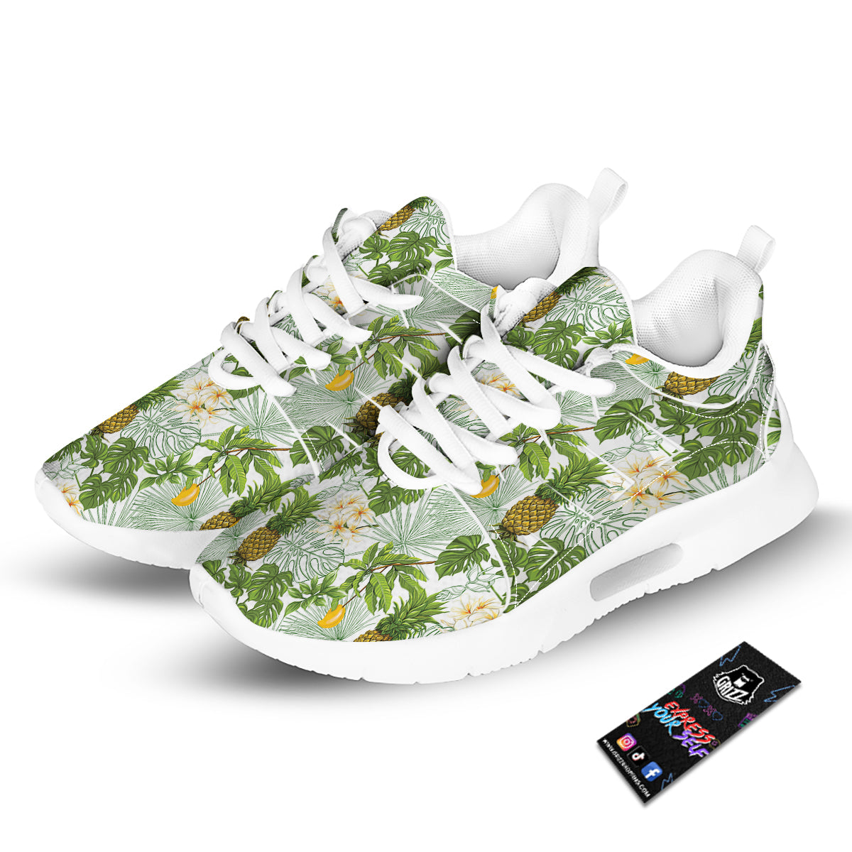 Pineapple Aloha White Print Pattern Tennis Shoes-grizzshop