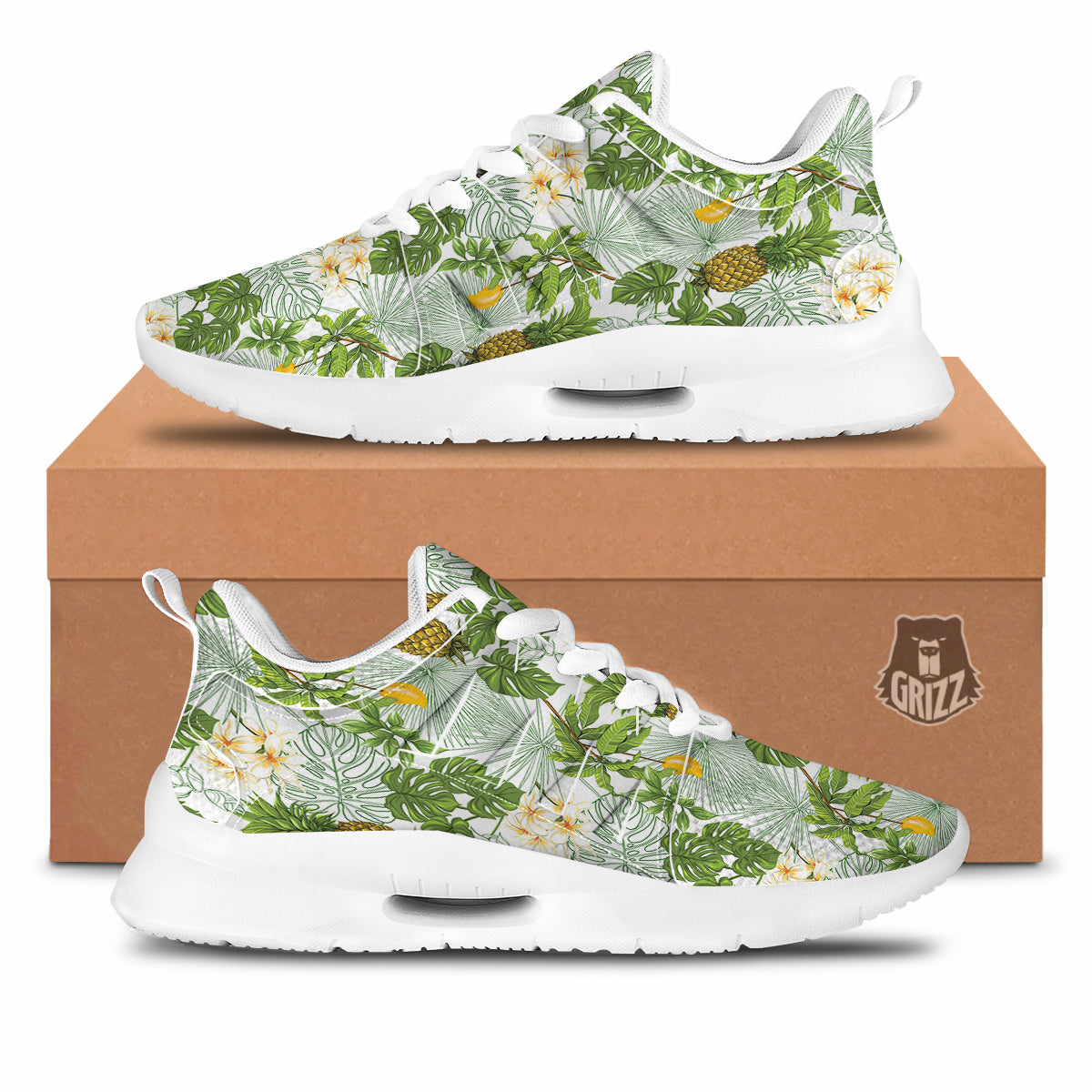 Pineapple Aloha White Print Pattern Tennis Shoes-grizzshop