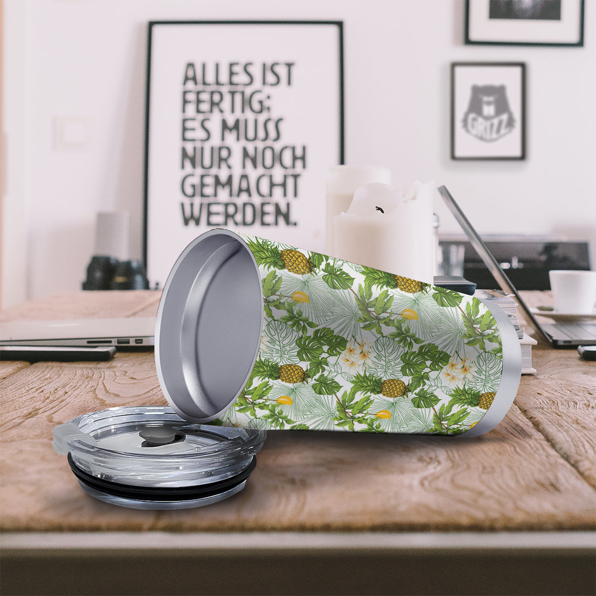 Pineapple Aloha White Print Pattern Tumbler-grizzshop