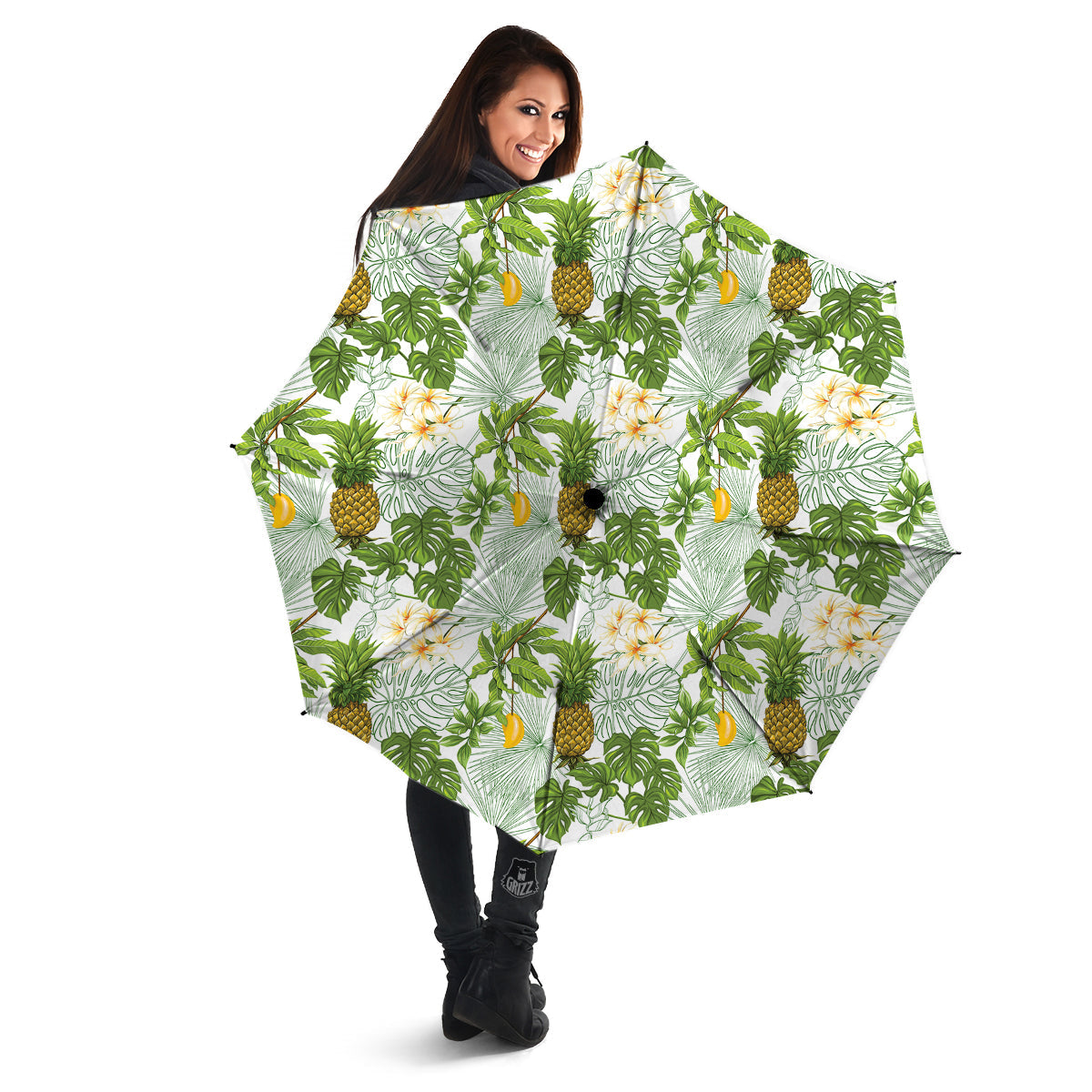 Pineapple Aloha White Print Pattern Umbrella-grizzshop