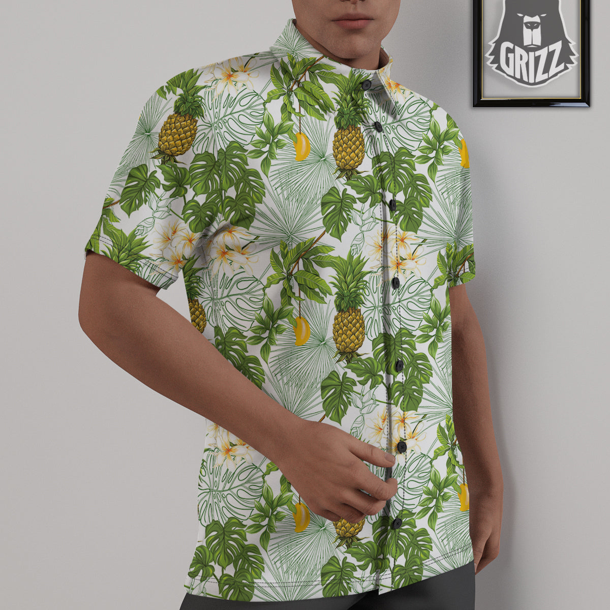 Pineapple Aloha White Print Pattern Untucked Shirts-grizzshop