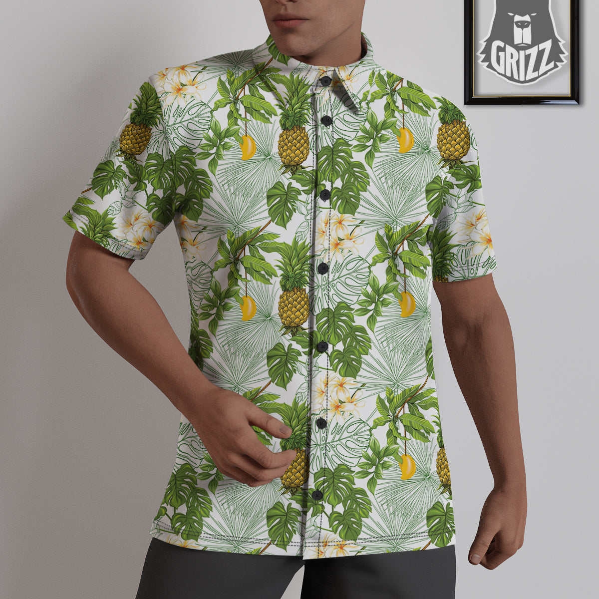 Pineapple Aloha White Print Pattern Untucked Shirts-grizzshop