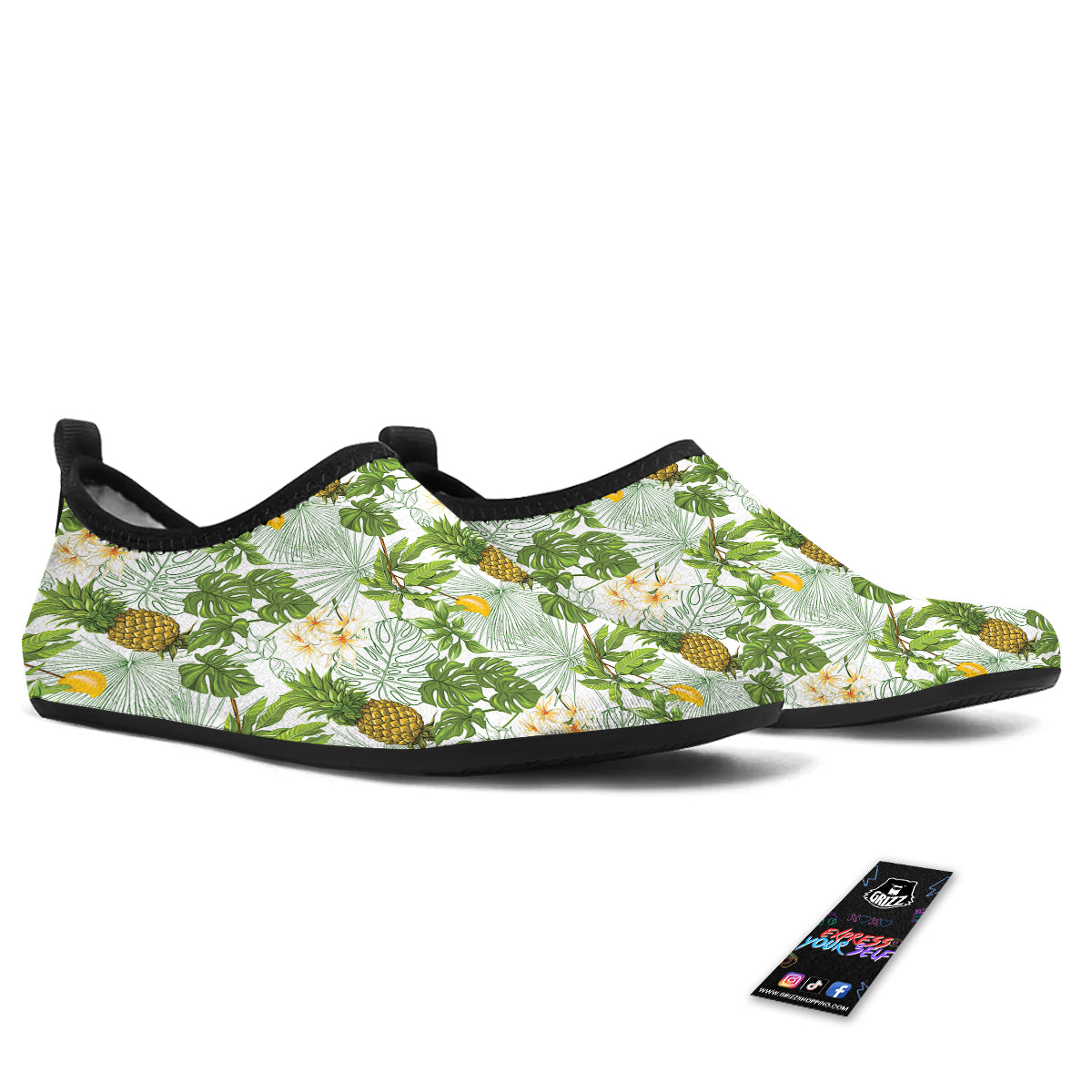 Pineapple Aloha White Print Pattern Water Shoes-grizzshop