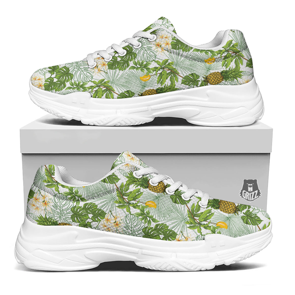 Pineapple Aloha White Print Pattern White Chunky Shoes-grizzshop