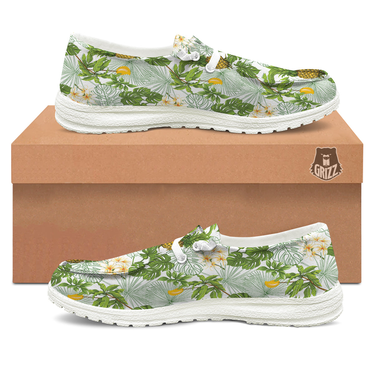Pineapple Aloha White Print Pattern White Loafers-grizzshop