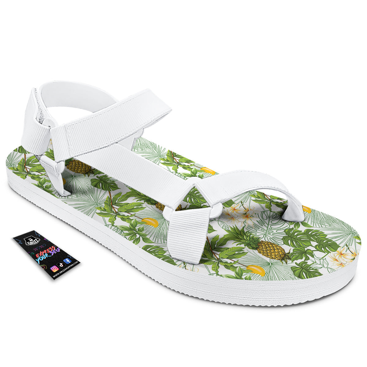 Pineapple Aloha White Print Pattern White Open Toe Sandals-grizzshop