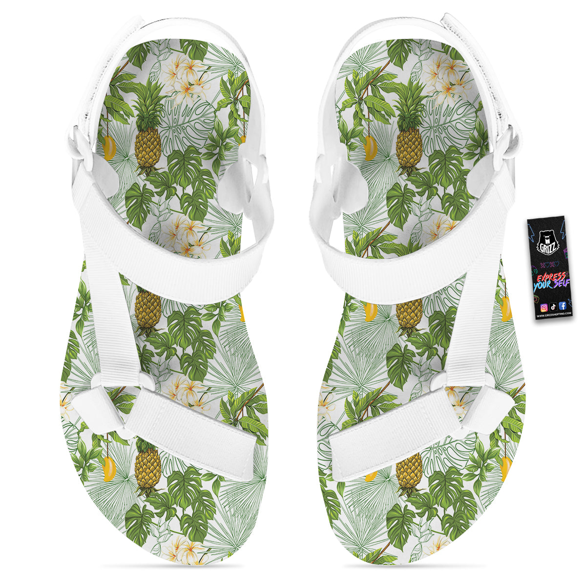 Pineapple Aloha White Print Pattern White Open Toe Sandals-grizzshop