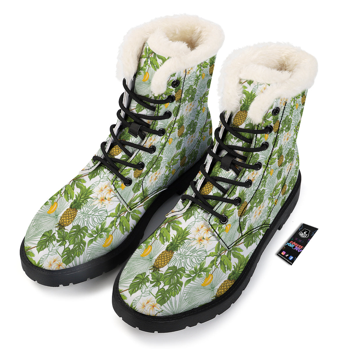Pineapple Aloha White Print Pattern Winter Boots-grizzshop