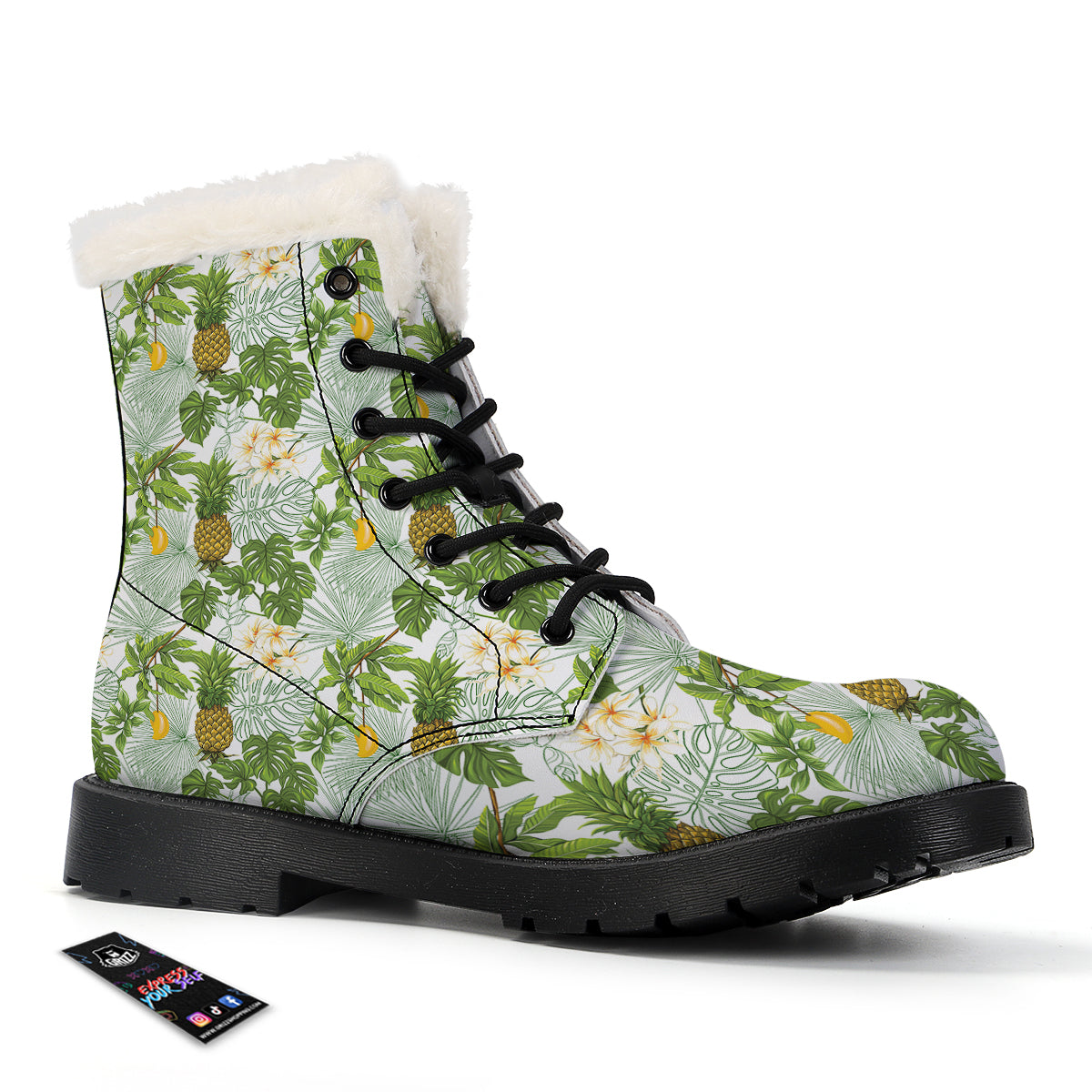 Pineapple Aloha White Print Pattern Winter Boots-grizzshop