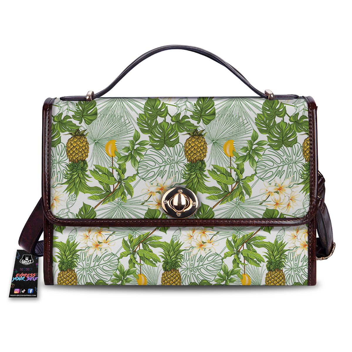 Pineapple Aloha White Print Pattern Women's Satchel Bag-grizzshop