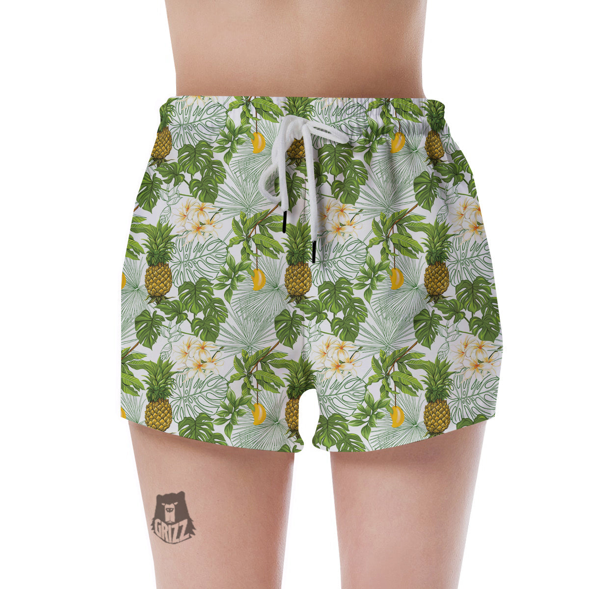 Pineapple Aloha White Print Pattern Women's Shorts-grizzshop