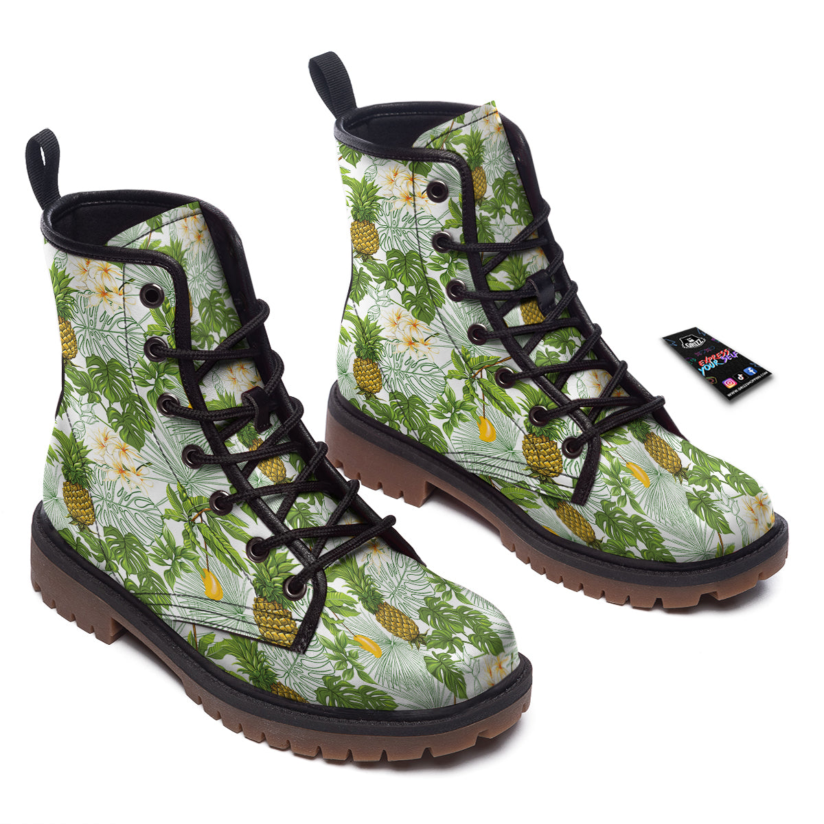 Pineapple Aloha White Print Pattern Work Boots-grizzshop