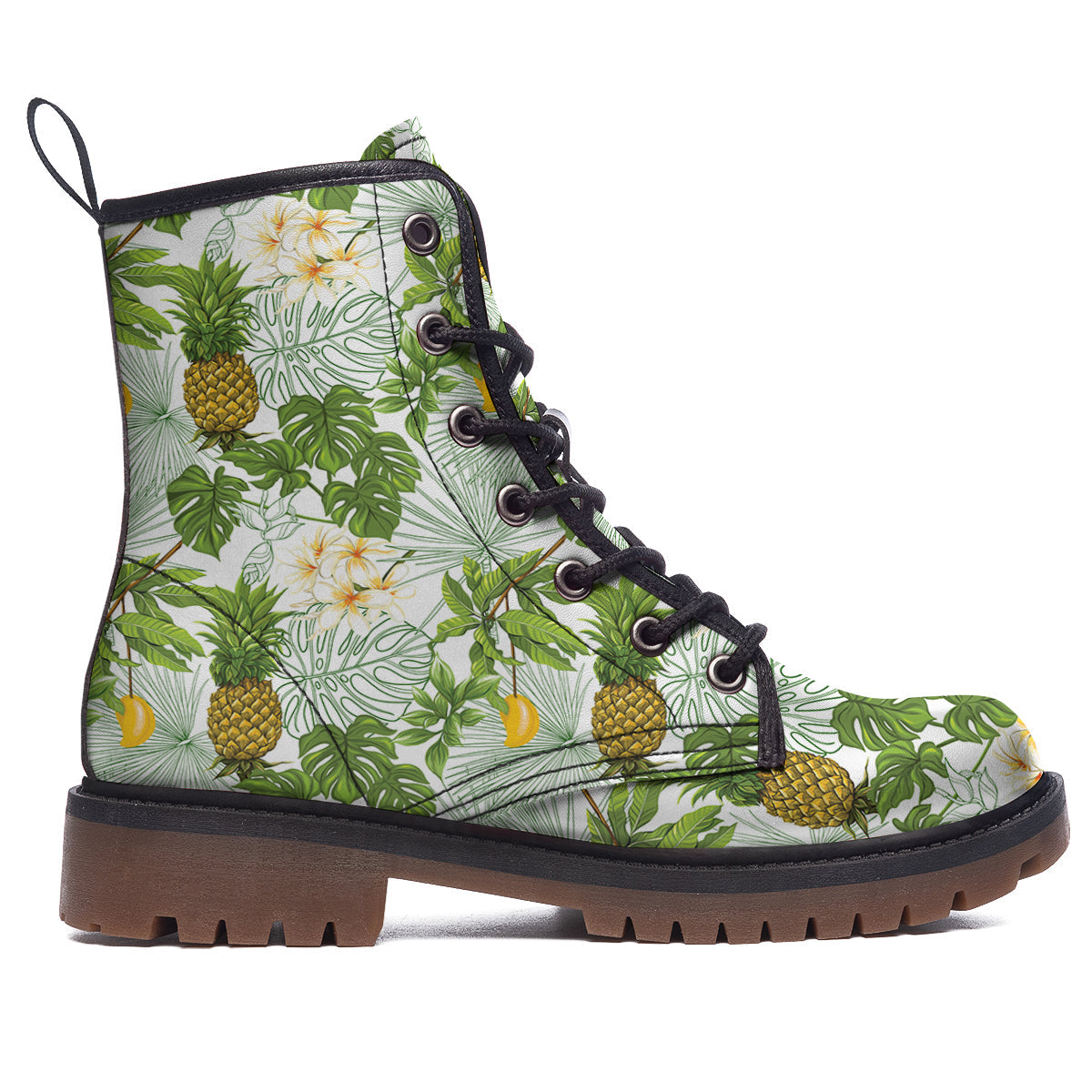 Pineapple Aloha White Print Pattern Work Boots-grizzshop