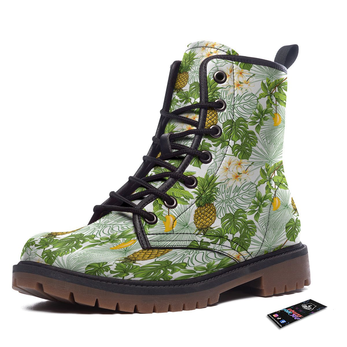Pineapple Aloha White Print Pattern Work Boots-grizzshop