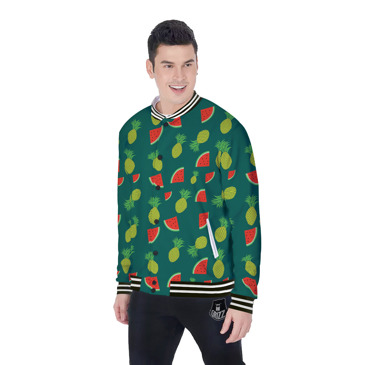 Pineapple And Tropical Watermelon Print Pattern Baseball Jacket-grizzshop