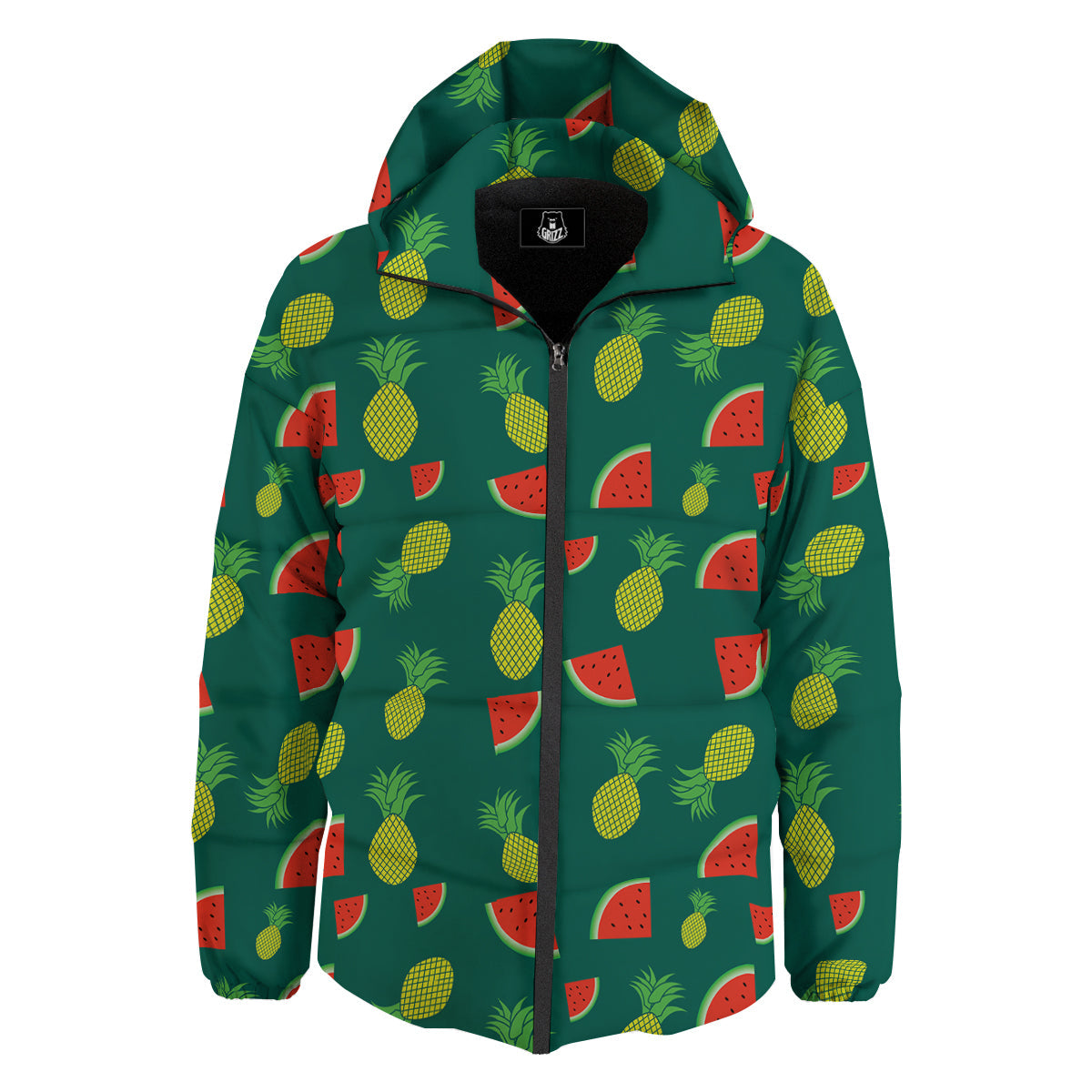 Pineapple And Tropical Watermelon Print Pattern Down Jacket-grizzshop