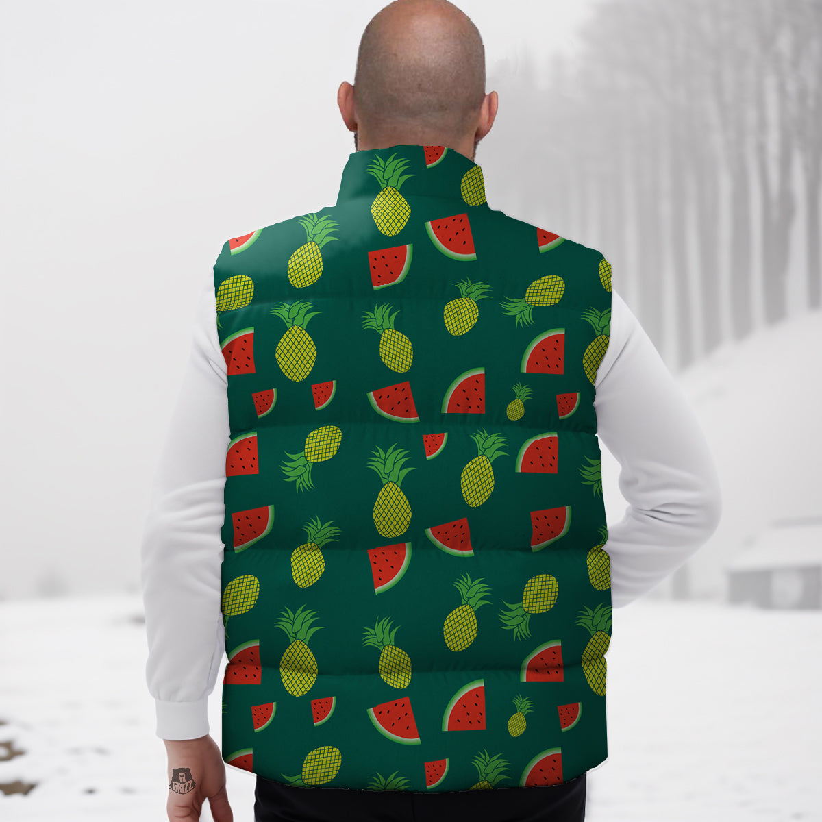 Pineapple And Tropical Watermelon Print Pattern Down Vest-grizzshop
