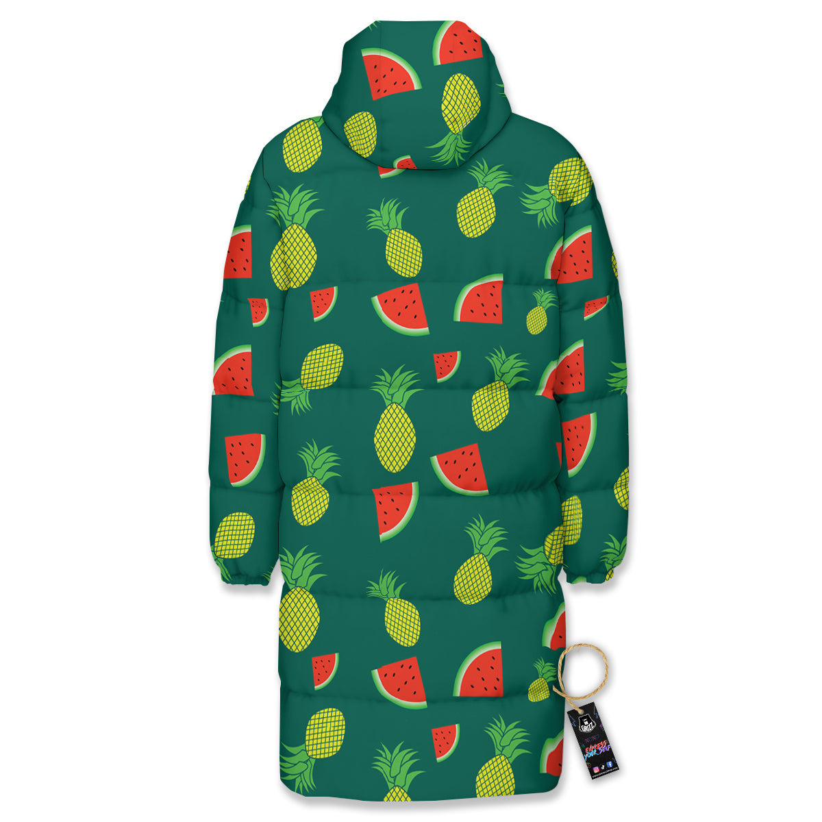 Pineapple And Tropical Watermelon Print Pattern Long Down Jacket-grizzshop