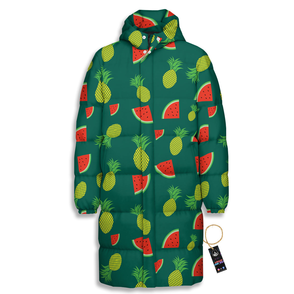 Pineapple And Tropical Watermelon Print Pattern Long Down Jacket-grizzshop