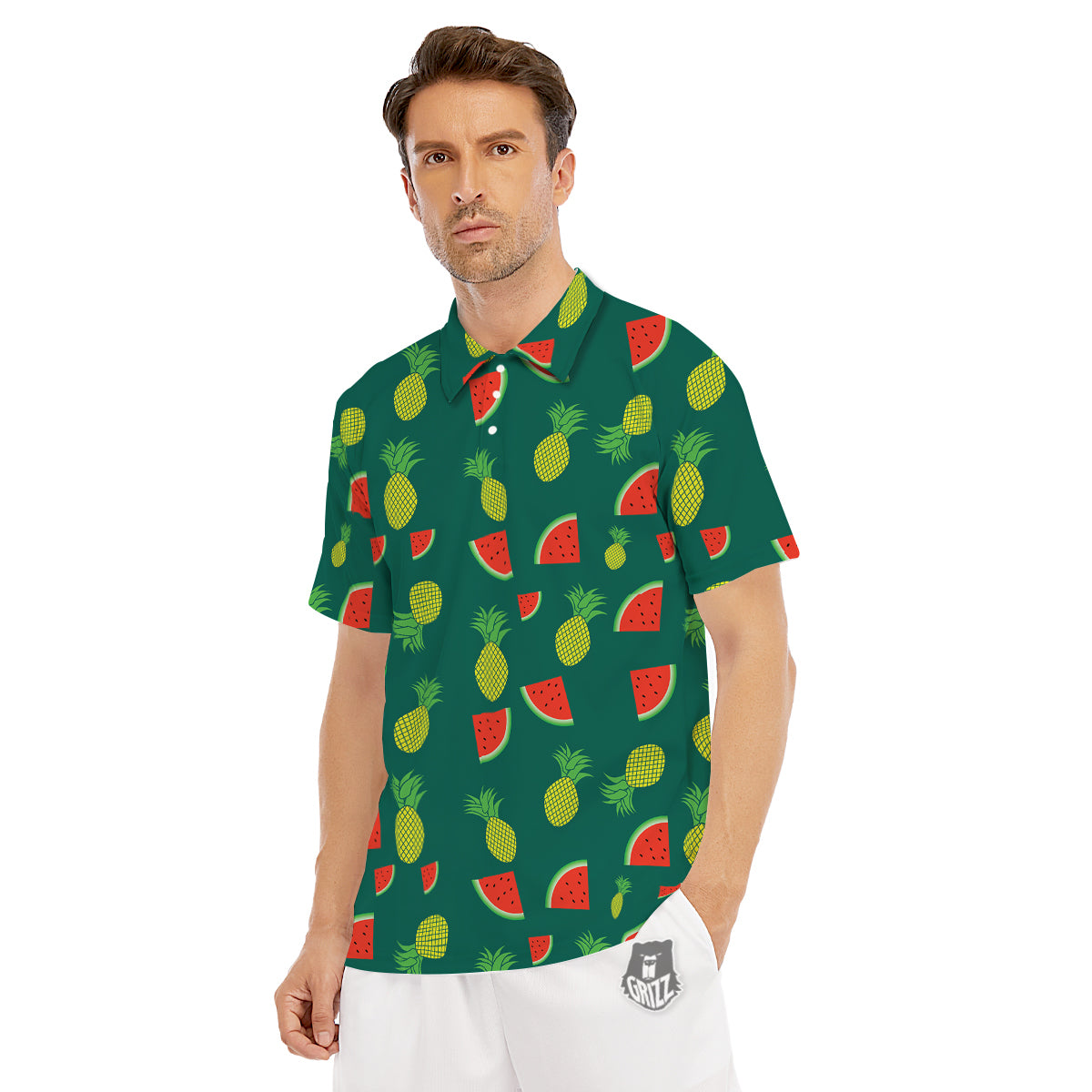 Pineapple And Tropical Watermelon Print Pattern Men's Golf Shirts-grizzshop
