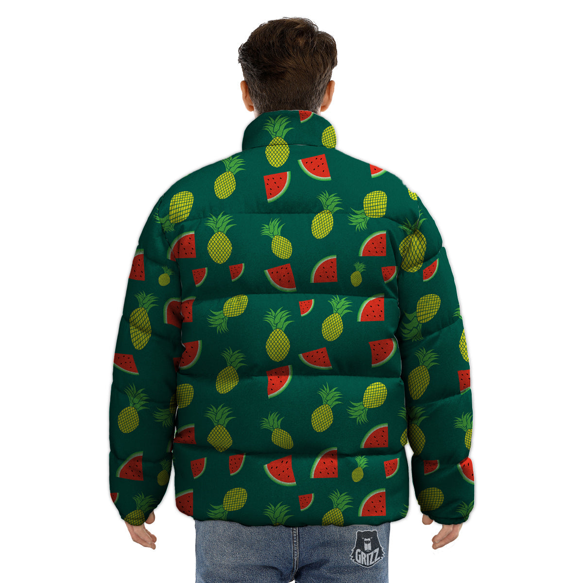 Pineapple And Tropical Watermelon Print Pattern Puffer Jacket-grizzshop