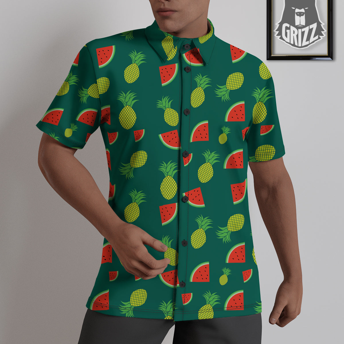 Pineapple And Tropical Watermelon Print Pattern Untucked Shirts-grizzshop