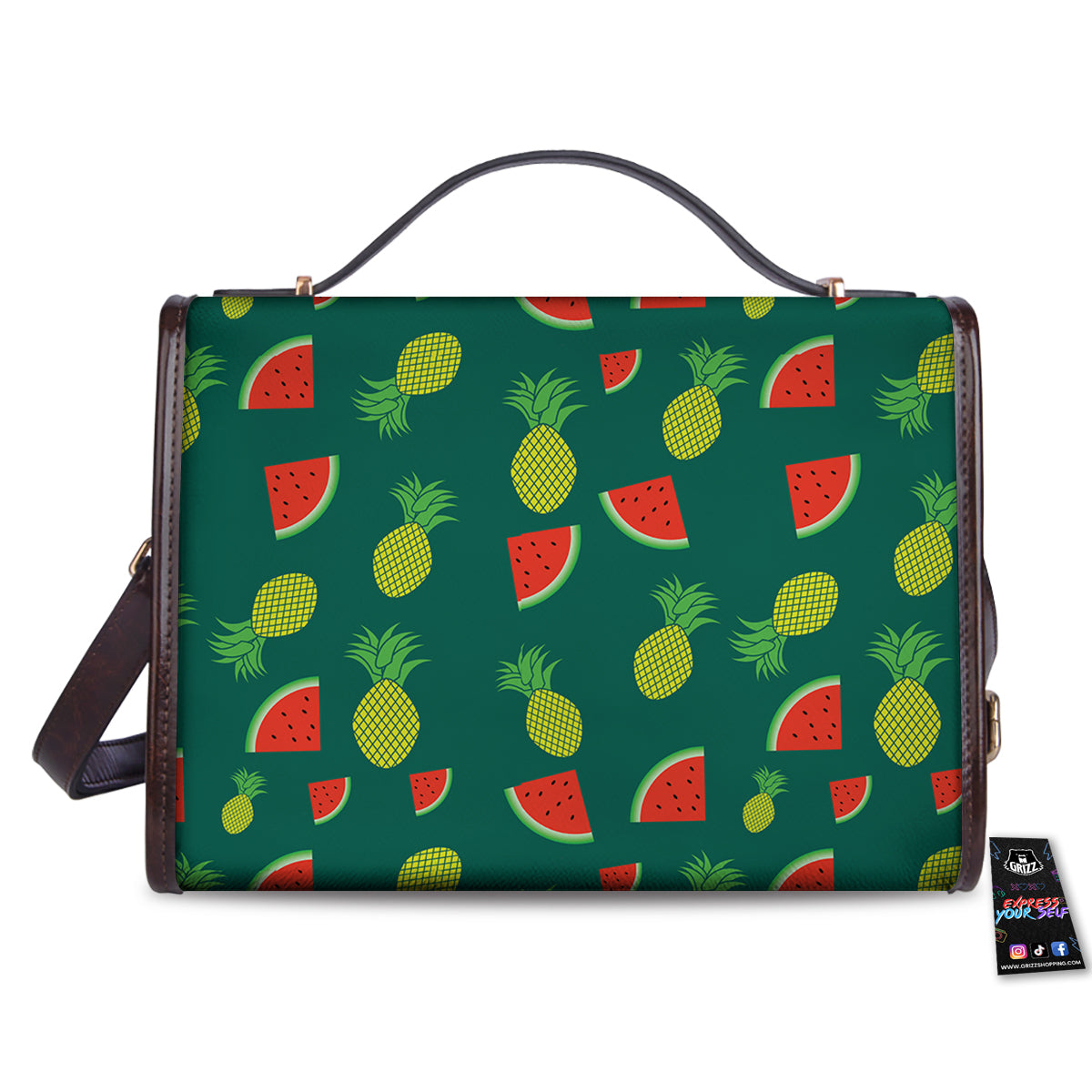 Pineapple And Tropical Watermelon Print Pattern Women's Satchel Bag-grizzshop