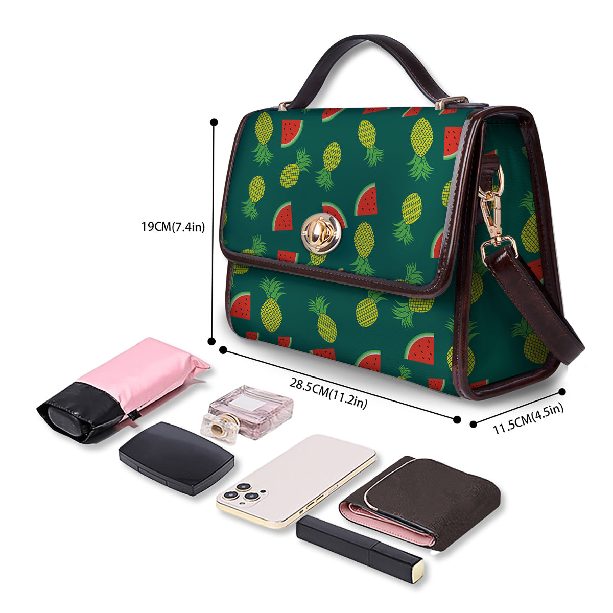 Pineapple And Tropical Watermelon Print Pattern Women's Satchel Bag-grizzshop
