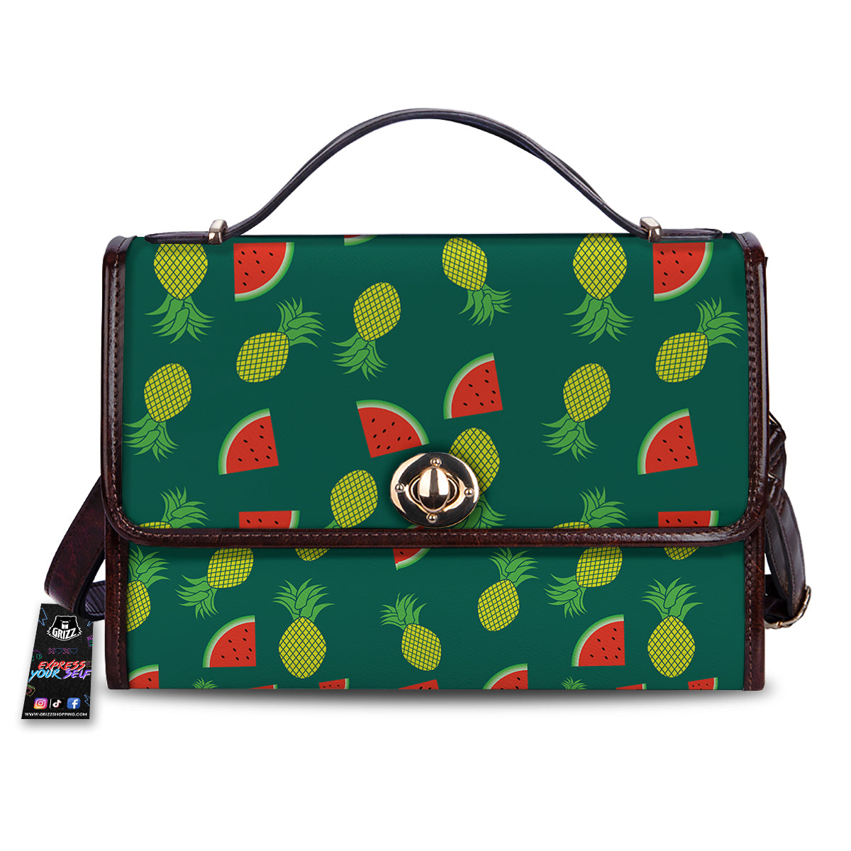 Pineapple And Tropical Watermelon Print Pattern Women's Satchel Bag-grizzshop