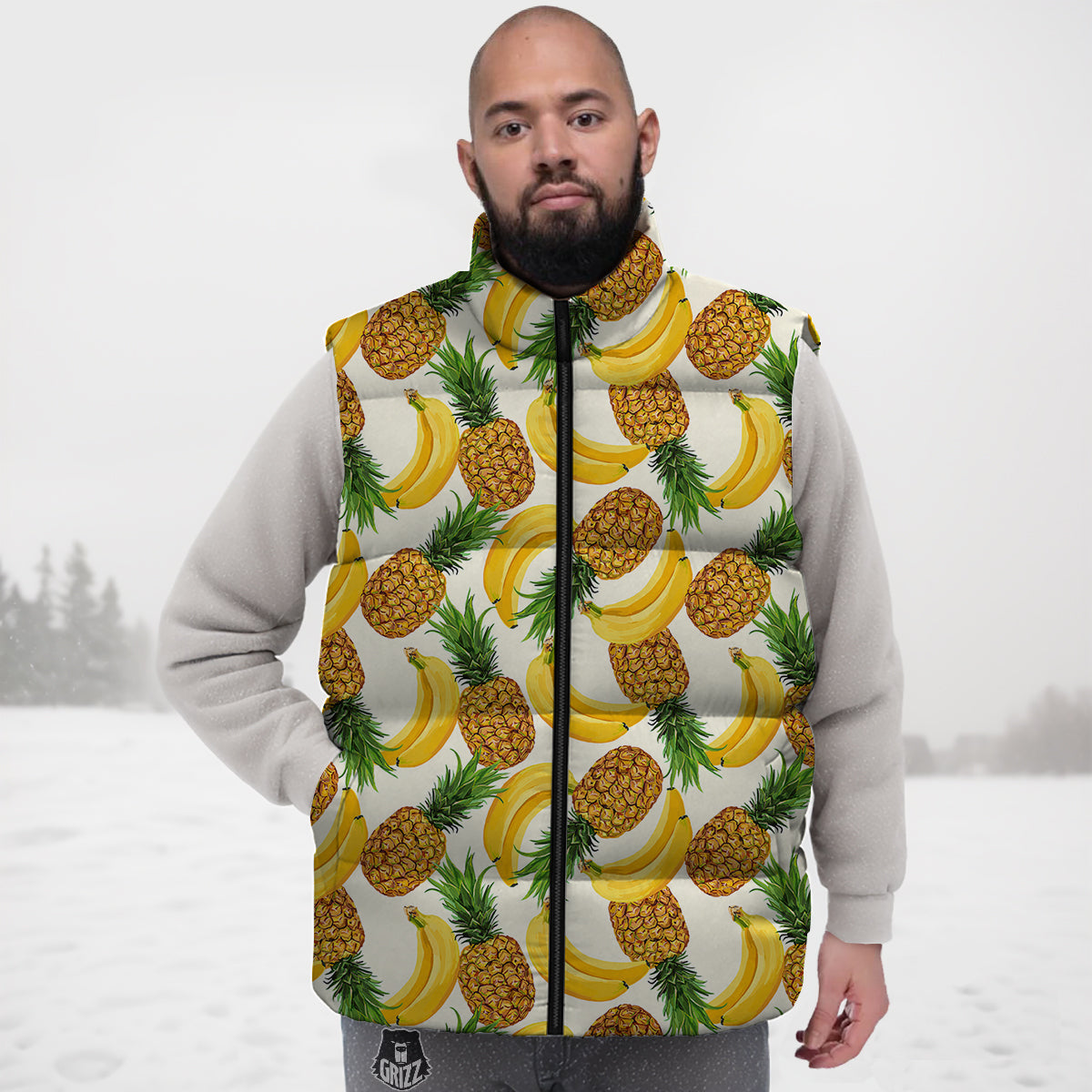 Pineapple Banana Print Pattern Down Vest