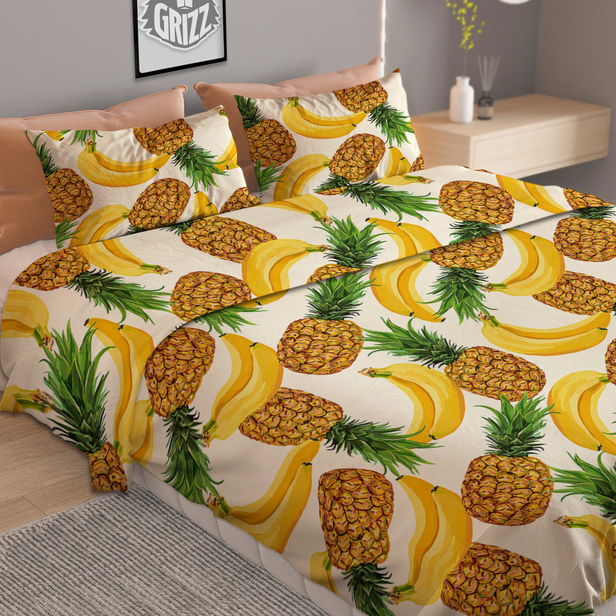 Pineapple Banana Print Pattern Duvet Cover Bedding Set