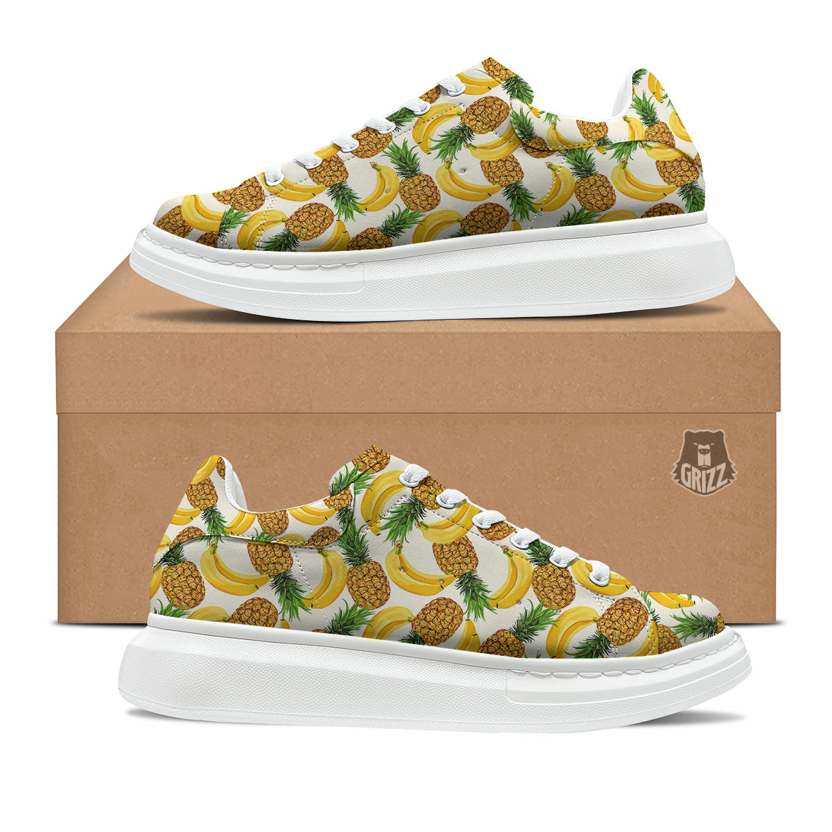 Pineapple Banana Print Pattern Platform Shoes-grizzshop