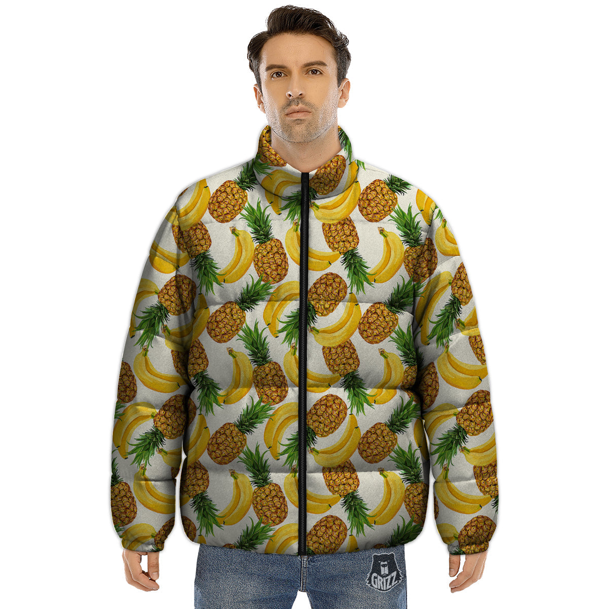 Pineapple Banana Print Pattern Puffer Jacket-grizzshop