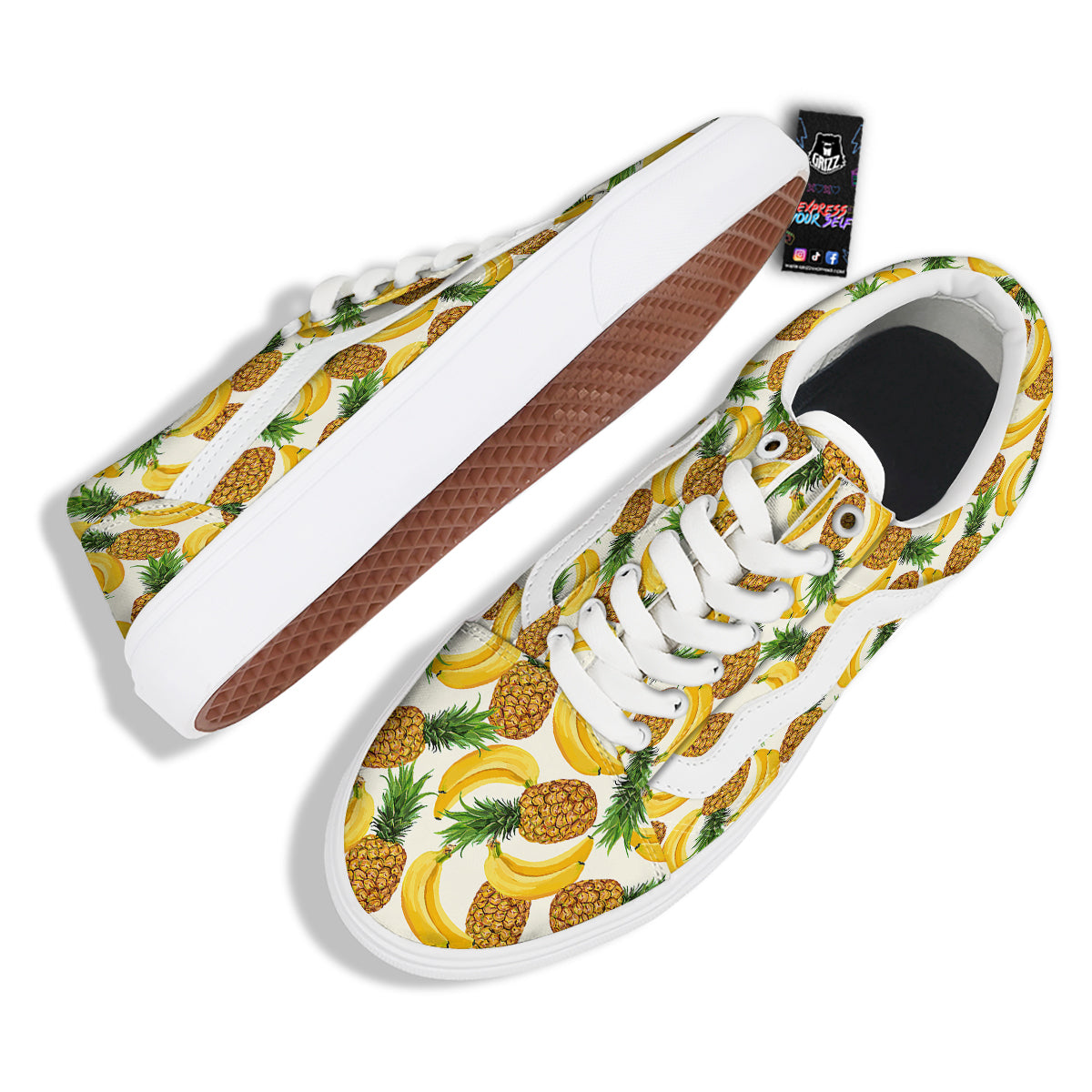 Pineapple Banana Print Pattern Skate Shoes-grizzshop
