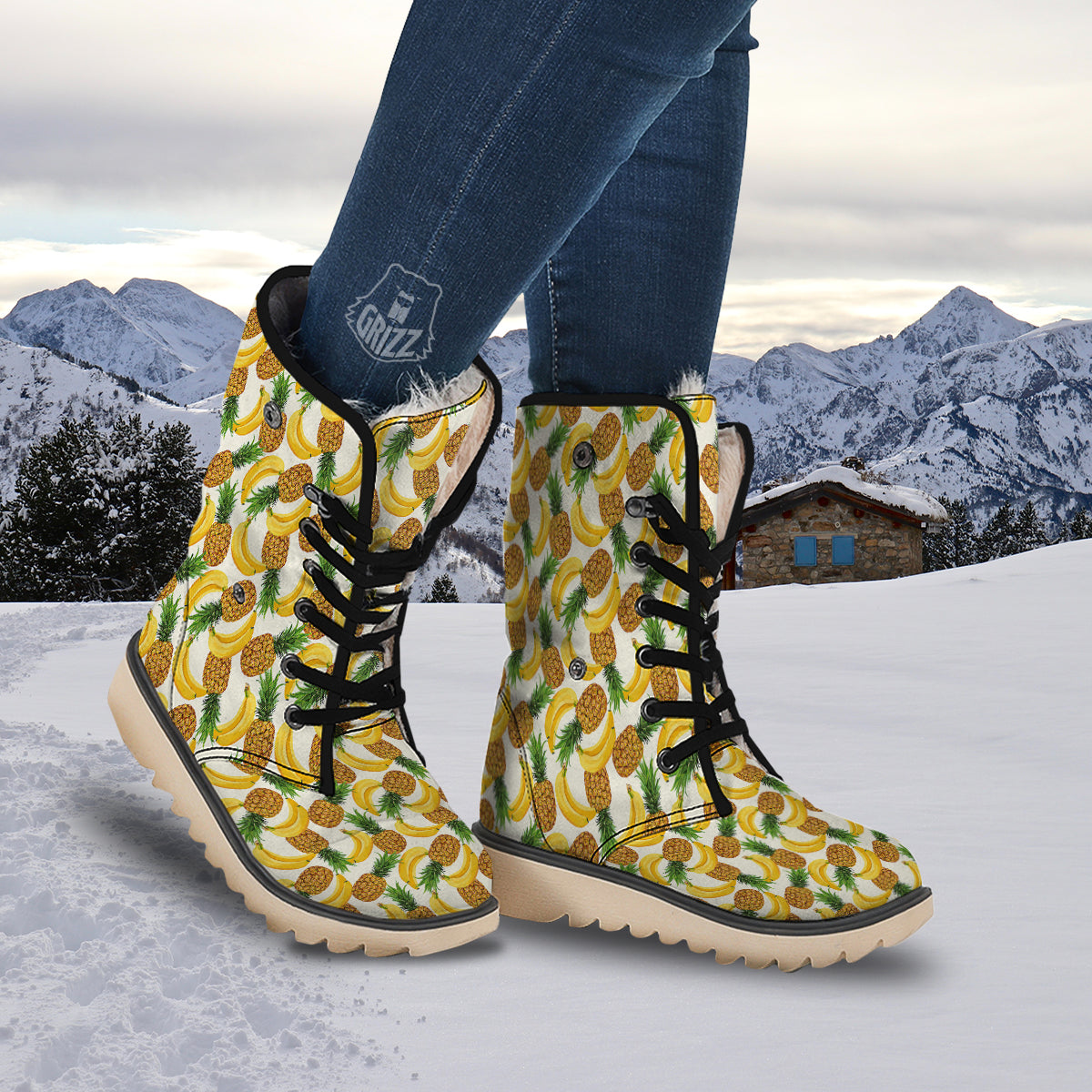 Pineapple Banana Print Pattern Snow Boots-grizzshop
