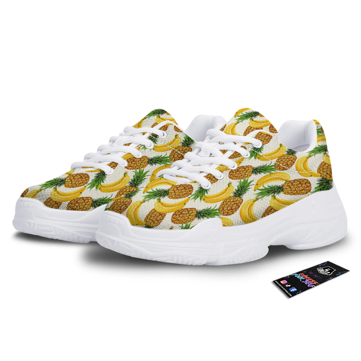 Pineapple Banana Print Pattern White Chunky Shoes-grizzshop
