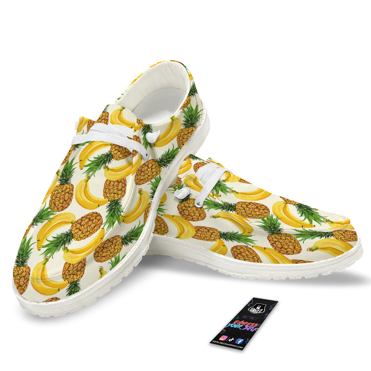 Pineapple Banana Print Pattern White Loafers-grizzshop