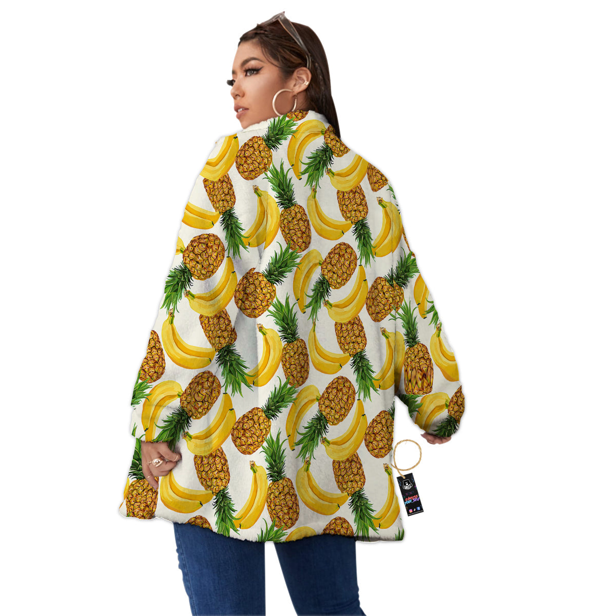 Pineapple Banana Print Pattern Women's Sherpa Jacket-grizzshop