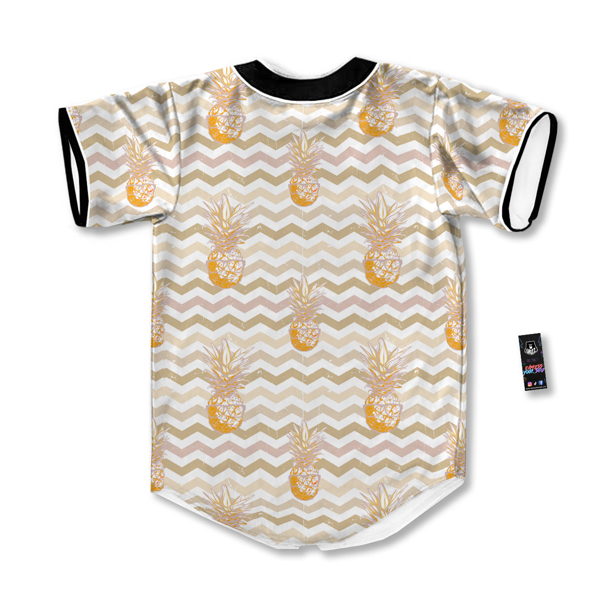 Pineapple Beige Zig Zag Print Pattern Baseball Jersey-grizzshop