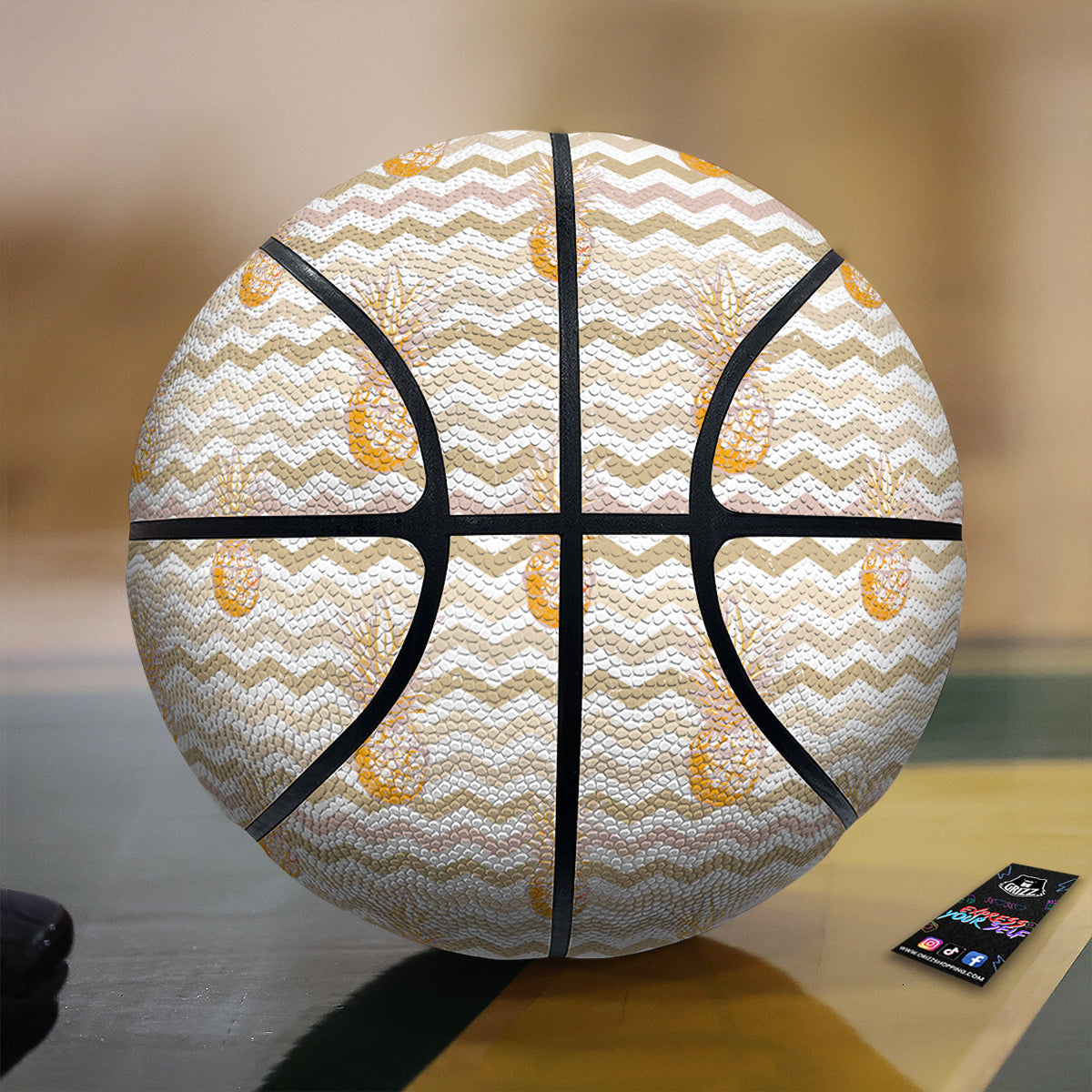 Pineapple Beige Zig Zag Print Pattern Basketball-grizzshop