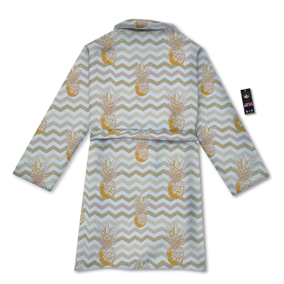 Pineapple Beige Zig Zag Print Pattern Bathrobe-grizzshop