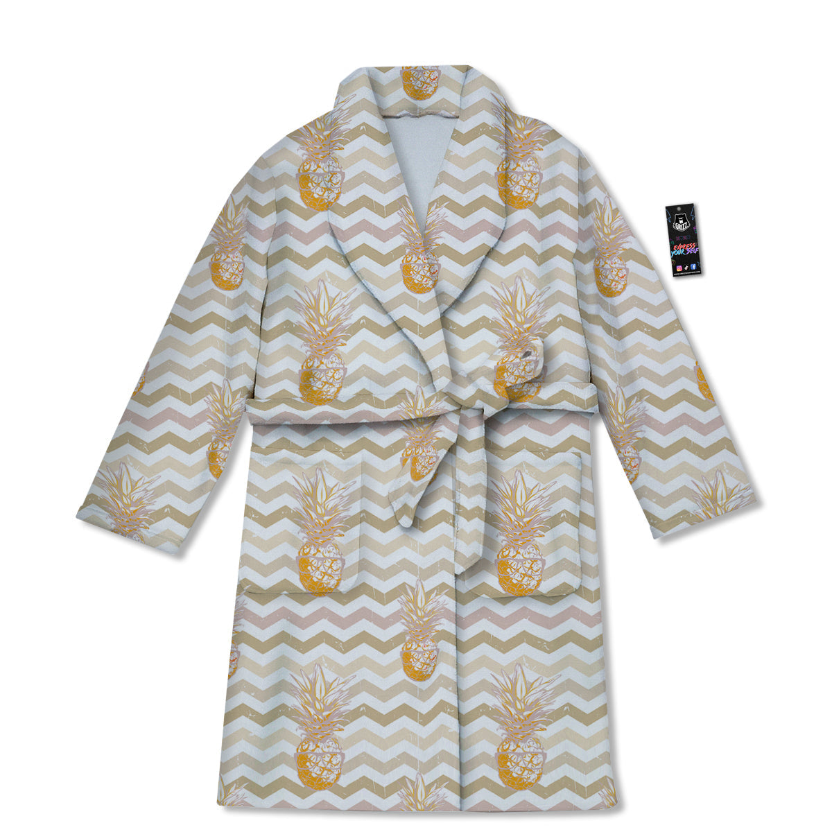 Pineapple Beige Zig Zag Print Pattern Bathrobe-grizzshop