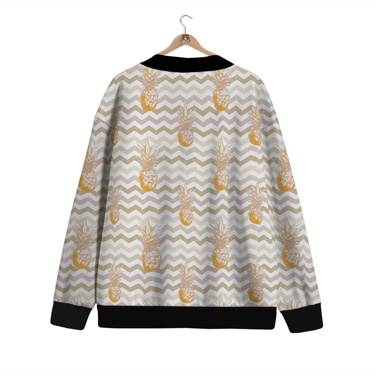 Pineapple Beige Zig Zag Print Pattern Cardigan-grizzshop