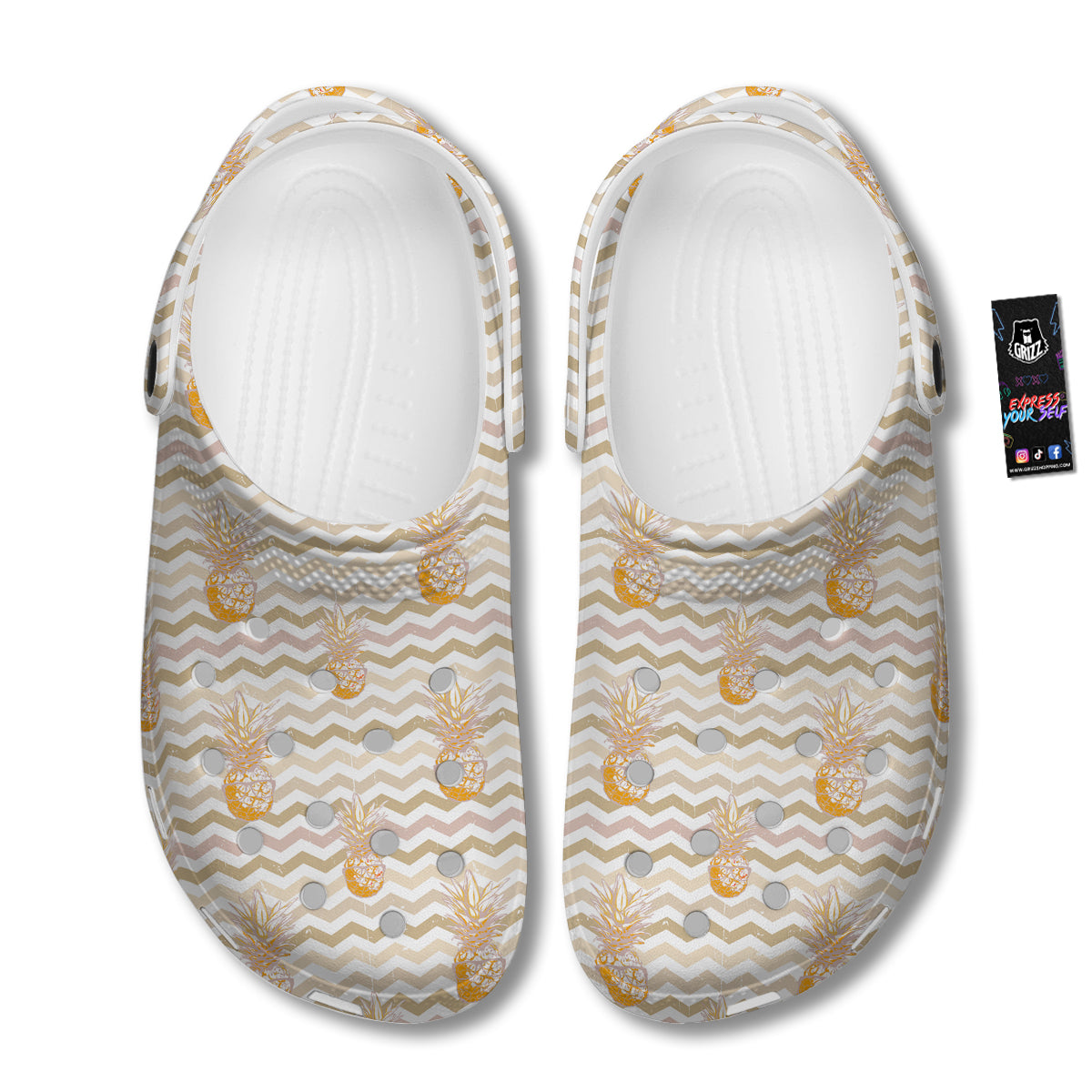 Pineapple Beige Zig Zag Print Pattern Clog-grizzshop