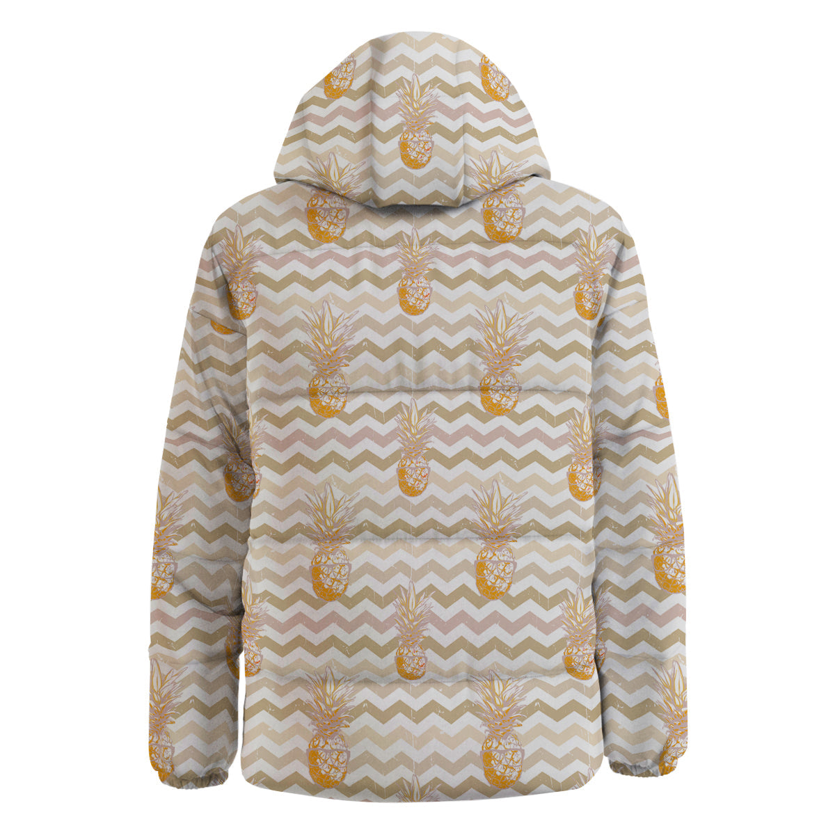 Pineapple Beige Zig Zag Print Pattern Down Jacket-grizzshop