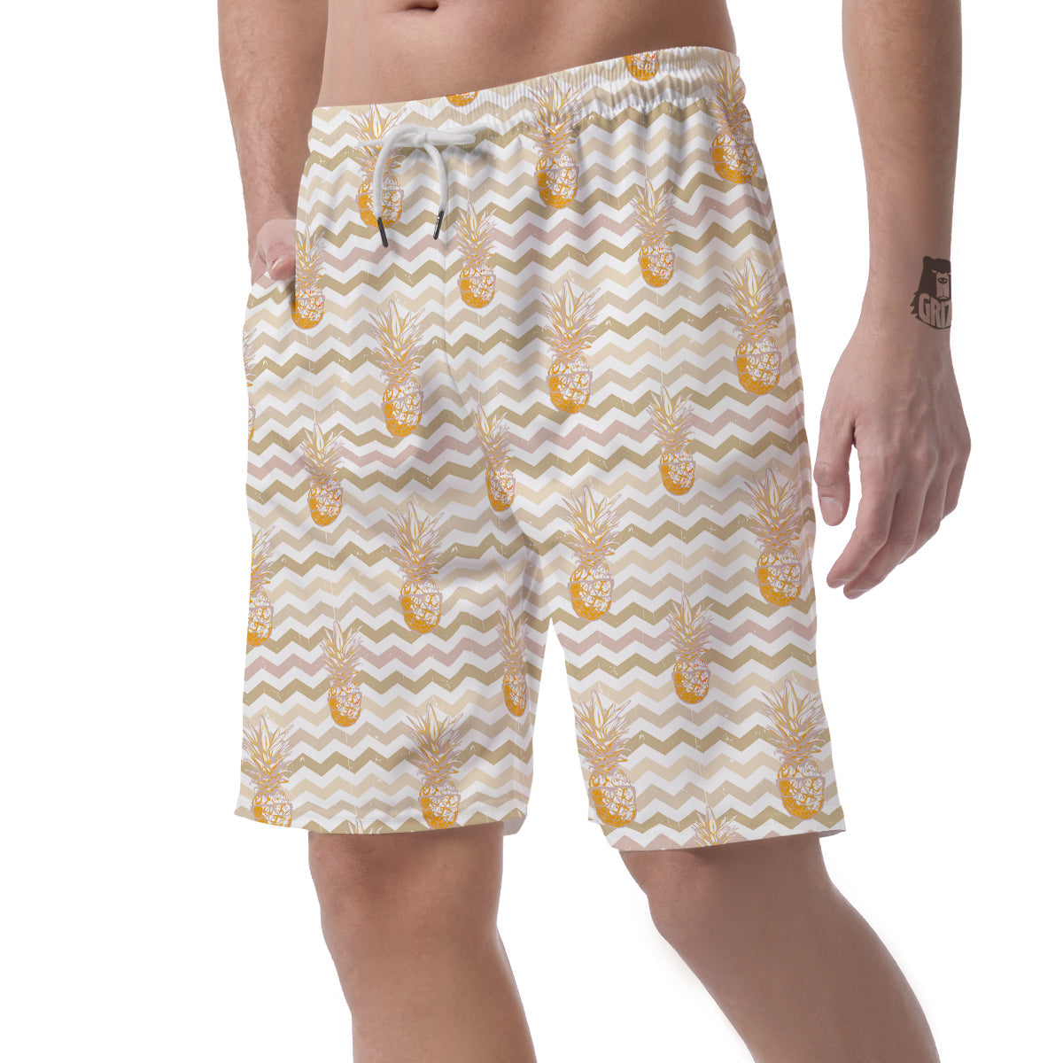 Pineapple Beige Zig Zag Print Pattern Men's Shorts-grizzshop