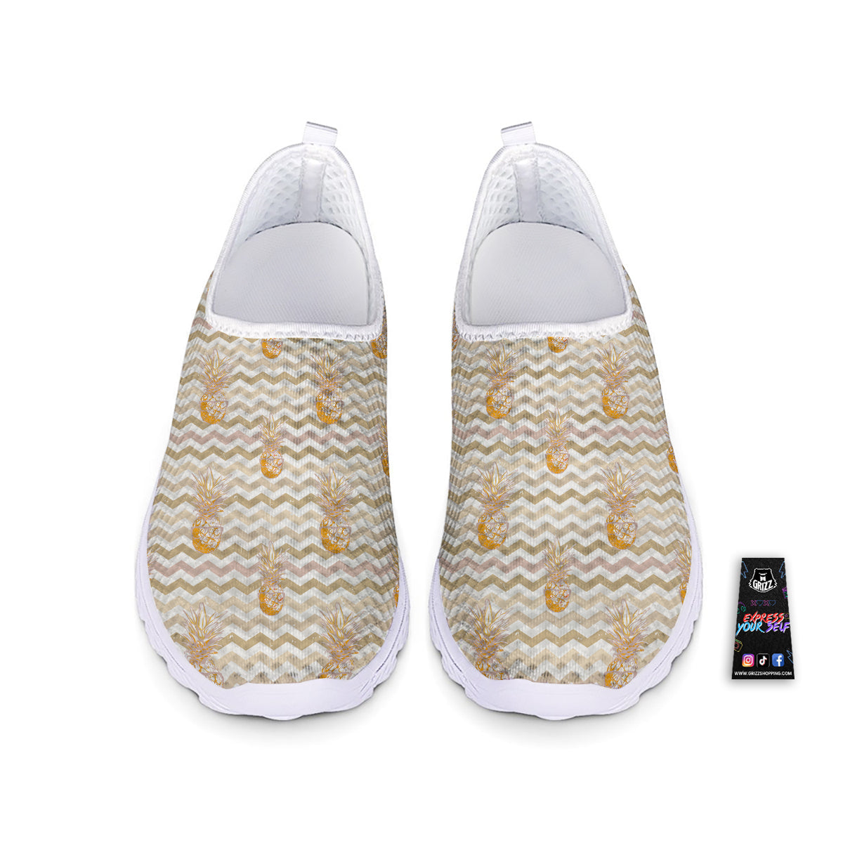 Pineapple Beige Zig Zag Print Pattern Nurse Shoes-grizzshop