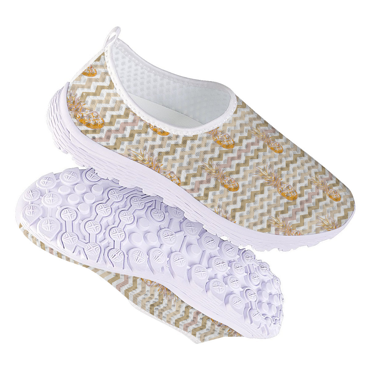 Pineapple Beige Zig Zag Print Pattern Nurse Shoes-grizzshop