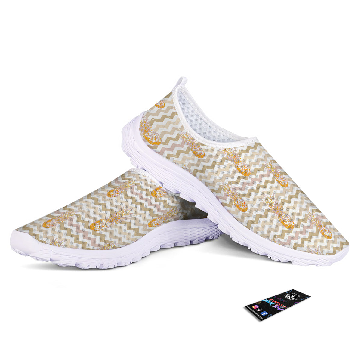 Pineapple Beige Zig Zag Print Pattern Nurse Shoes-grizzshop