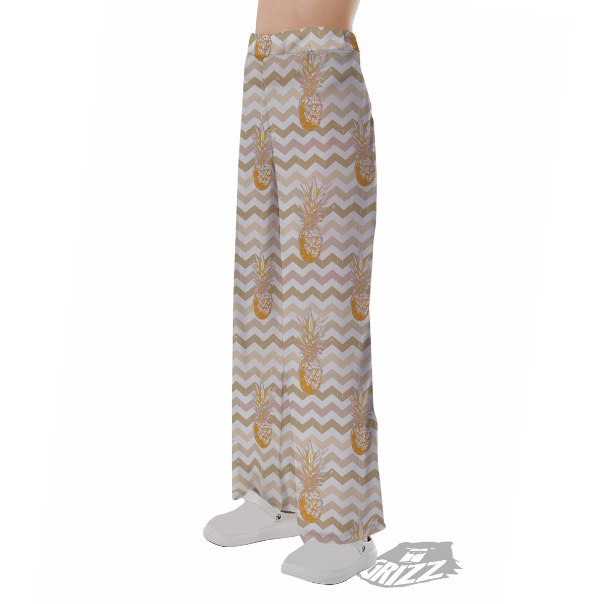Pineapple Beige Zig Zag Print Pattern Pajama Pants-grizzshop